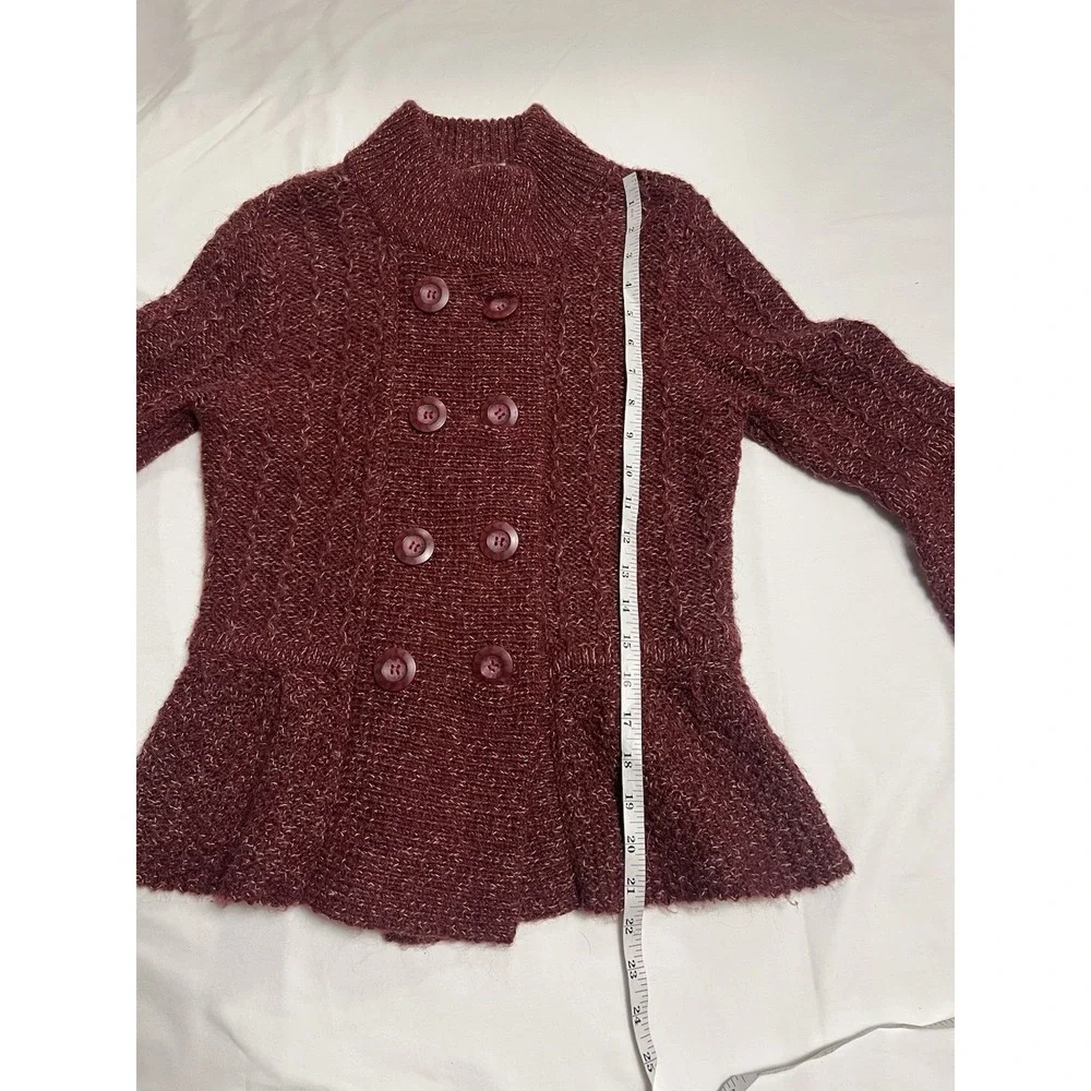 Caslon Alpaca Chunky Knit Peplum Sweater Womens 5 Bell Sleeve Mock Neck Burgundy - Picture 15 of 16